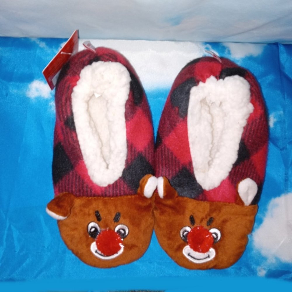 Rudolph the Red-Nosed Reindeer Sherpa Flannel Slippers Snuggle Toes Kid M/L 13-4